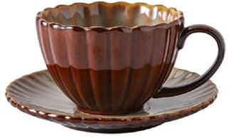 MAGICVOGEL Porzellan Kaffeetasse mit Unterteller 210ml Cappuccinotasse Farbverlauf Mokkatasse Espressotasse Kaffeeservice für Frau Oma Mädchen Kollegen Freunde (Orangerot)