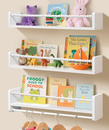 Mazjoaru Estantería de Pared para habitación Infantil de Madera, Juego de 3 Unidades con diseño de Perlas de Madera, decoración de Pared, para niños, Baño, salón 58 * 12CM