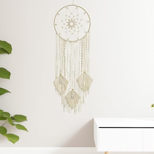 Hoypeyfiy Makramee Traumfänger Wandbehang Gewebte, Feder Wandbehang Handgemachter Traumfänger, Wohnkultur Ornament Bastelgeschenk für Schlafzimmer Wohnzimmer