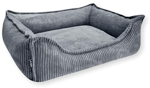 4L Textil Kuscheliges Hundebett aus Cord Hugo Premium-LINE Hundekörbchen orthopädisch für kleine Hunde Hundebett mit Bezug Memory Foam Hundesofa flauschig(Dunkelgrau, 60x40 cm)