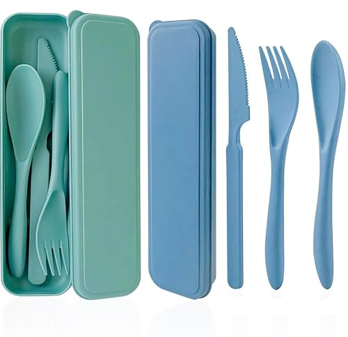 Bestickset, 2 st camping bestick med resväska, plast resebestick sked kniv gaffel ätpinnar fodral, campingbestick bärbar camping bestickset återanvändbara för picknick utomhus