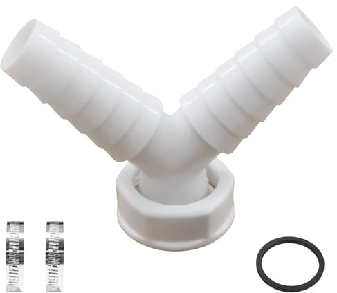 Geschirrspüler Waschmaschine Abfluss Adapter Doppelanschluss Y 1 1/2 Zoll, Waschmaschine Anschluss Adapter mit 2 Schlauchschellen für Rohr Ø30 mm und Eingang Ø19 mm für Geschirrspüler Trockner (A)