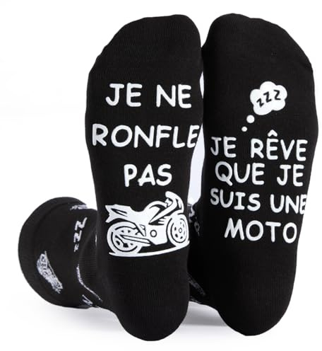 FLYWIND Cadeau Papa pour Fête des Pères Chaussettes Humour Homme Moto, Cadeaux Homme Chaussettes Fantaisie Drôle Noir Idée Cadeau Anniversaire Saint-Valentin Noël (Noir-Moto)