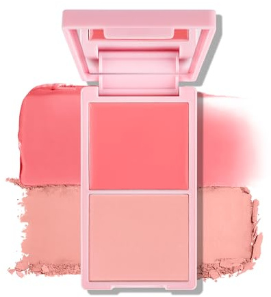 KYDA Lot de 2 blush crème et poudre, poudre pressée pigmentée bicolore, finition mate pour joues naturelles roses, pour toutes les couleurs de peau, 02