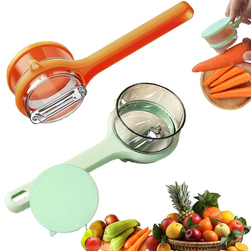 2Pcs Vegetable peelers for kitchen, Potato Peeler, Fruit Carrot Veggie Peelers Built-in peel catcher, Peeler with Ergonomic Non-Slip Handle,Dishwasher safe for home, office and camping(Green&Orange)