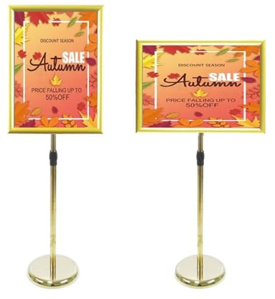 QIANMEI Schilderständer, Verstellbarer Plakathalter, A1, A2, A3, Display, Klapprahmen, Verkauf, Stand-Schilderhalter, For Büro, Werbung, Ausstellung, Hinweis(Gold,A2)