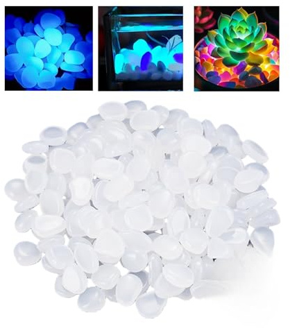 200 Stück im Dunkeln leuchtende Kieselsteine, weiß, 1 cm, leuchtende Gartensteine und Mini-Steine für Aquarium, Blumentöpfe, DIY-Dekoration, Weg und Outdoor-Kies, Dekoration, weißer Kies für den