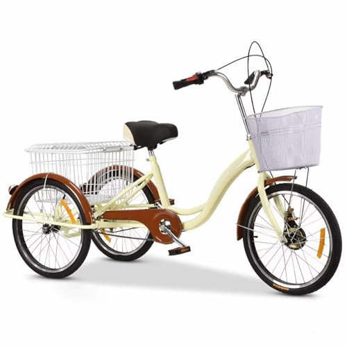 LSQXSS Lastenfahrrad mit großem Stahlkorb, Rikscha-Dreirad mit Pedalen, höhenverstellbarem Sattel und Lenker, Cruiser-Trike, 3-Rad-Fahrrad