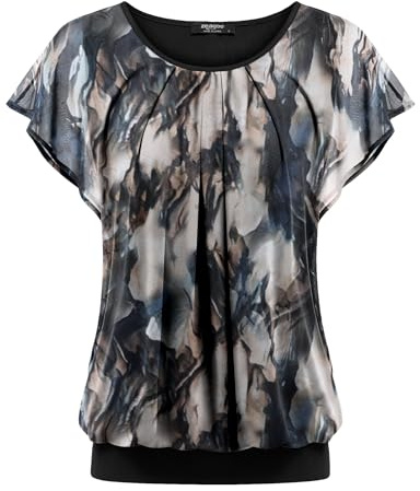 Zeagoo Blusa para Mujer Manga Murciélago Elegante Camiseta Verano | Color Sólido Floral Malla Tops| Cuello Redondo Tshirt| S-3XL