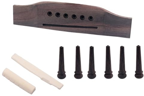 Gatuida 1 Satz Akustikgitarren Brücke und Steg mit 6 Palisander Holzstiften Knochen Sattel und Stegeinlage Leichtes Gitarrenzubehör für Klassische Gitarren