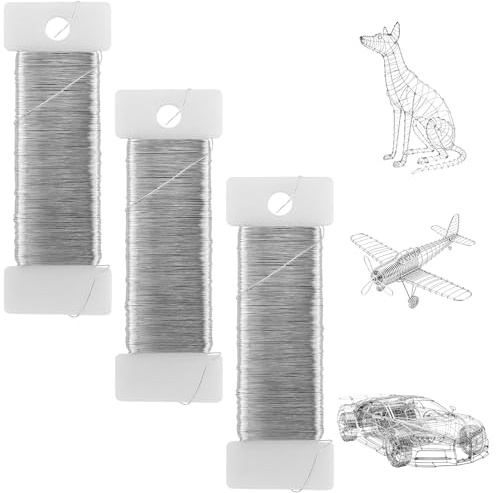 Alambre fino para manualidades, 3 rollos de alambre fino para joyería plateado, 0,3 mm x 150 m, alambre para joyería, alambre para cuentas, alambre plateado, alambre para floristería, para modelado