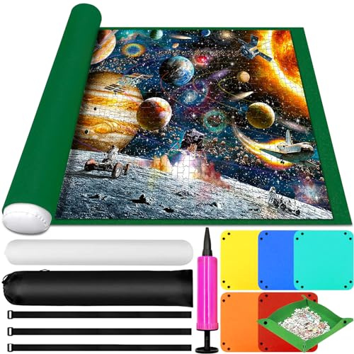 MOYKSRR Tappeto Puzzle Feltro, Puzzle Mat, Tappeto Puzzles Feltro 1000 1500 2000 3000 Pezzi, Portatile Puzzles Roll Mat con 6 Vassoio Ordinamento, Tubo d'Aria e Borsa