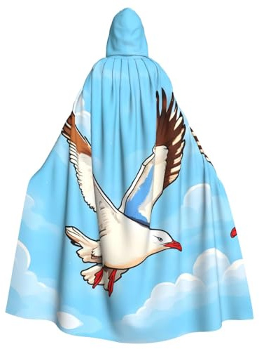 YUGTAEE Capa con capucha para adultos con estampado de gaviotas voladoras para juegos de rol, disfraces de escenario, fiestas, fácil cuidado