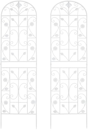 Set di 2 tralicci in ferro, 180 x 50 cm, per piante rampicanti, rose e clematide, bianco, design classico ad arco