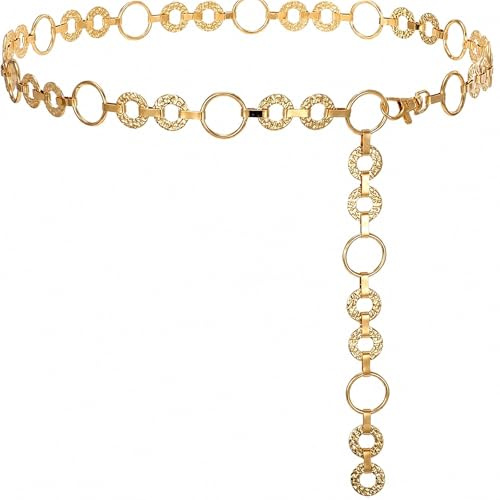 Satiskid Damen Kettengürtel 110 cm – Gürteles Gold Damens, Gürtel Damen Gold, Verstellbare O-Ring Taillenkette aus Metall, Goldener Gürtels damens, Goldener Gürtels für Kleider, Jeans