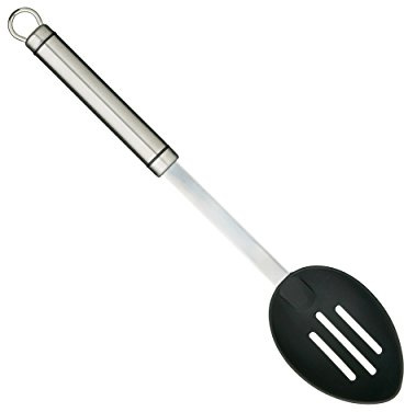 KitchenCraft Professional Schaumlöffel mit antihaftbeschichteten Nylonkopf, Edelstahl, 35 cm, Silber/Schwarz