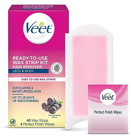 Veet Leg and Body Hair Remover Cold Wax Strips, 40 Count