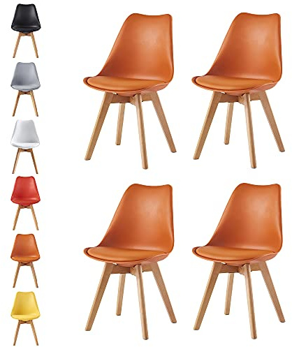 mcc direct Esszimmerstühle im 4er Set Küchenstuhl Bürostuhl Lounge Stuhl Designer Schalenstuhl Eva (Orange)