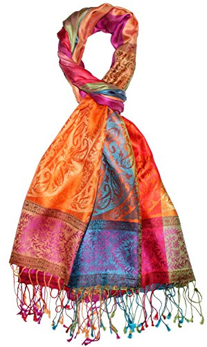 Lorenzo Cana Modeschal Herrenschal Schaltuch jacquard gewebt 100% Seide 70 cm x 190 cm Paisleymuster Seidenschal Seidentuch harmonische rot orange blau Farben - 7818011