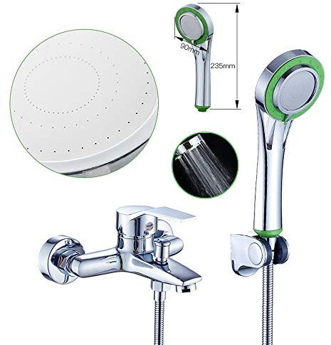 Sinbide Set de Ducha Elegante, Conjunto de Ducha, Mezclador Monomando para Bañera, Grifo de Bañera, Cascada con Alcachofa de Ducha para Baño, Ducha de Mano, Instalación en Pared, Cromado