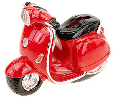 Kremers Schatzkiste Spardose Motorroller Handbemalte Sparbüchse Roller 10x15x8cm aus Polyresin, witzige Geschenkidee für Motorrad-Fans, Deko Sparschwein, mit Pfropfen zum Geld entnehmen
