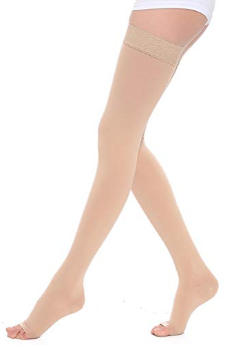 Egurs Medias de compresión Punta Abierta 30-40mmHg Muslo Medias Altas Leggings médicos Calcetines de compresión L
