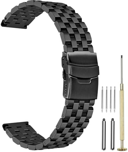 Juntan Ingenieur Uhr Uhrenarmband 22mm Ersatzarmband aus Edelstahl Schraube 5 Zeilen Schwarz Uhrenarmband für Männer Frauen mit Metall Uhrenarmbänder Faltschließe