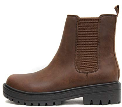 Soda Pilot ~ Women Lug Sole Low Heel Chelsea Fashion Ankle Bootie w/Double Elastic Gore (Dark Tan, 10)