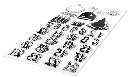 Rayher Clear Stamps Adventskalender Zahlen 1 – 24, Motiv Classic, Bogengröße 97 x 205 mm, 24 Zahlen und 9 Motive, klar, transparente Stempel, durchsichtig, Silikonstempel, 50223000