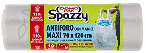 Domopak Spazzy - Bolsas antiperforación con asas (recogida diferenciada, 110 L, neutral transparente, 330 g)