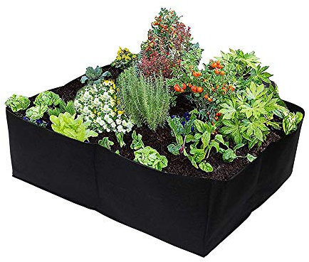 RTWAY Pflanzgefäß für Gartenbeet, Filzstoff, Hochbeet, rechteckiger Übertopf mit 4 Gittern, Pflanzsack für Kräuter, Blumen, Gemüse