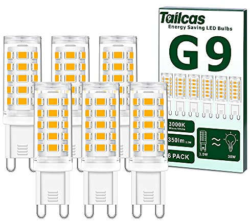 Tailcas G9 LED Lampe Warmweiß 3000K Birne, ersatz 30W 40W G9 Halogenlampe, 3.5W Glühbirne G9 LED Leuchtmittel 350 Lumen Warmweiss, AC 220-240V, Kein Flackern Nicht Dimmbar, 6er Pack Mini Glühlampe