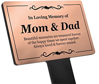 Mum & Dad Memorial Remembrance Plaque - Ground Stake Grave Ornaments - Copper and Black Acrylic, Weatherproof & Hardwearing, Outdoor, Grave Marker, Tribute, Plant Marker.