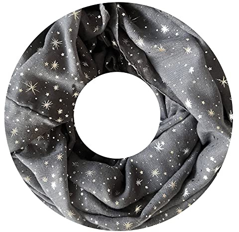 Lina & Lily Damen Loop Schal mit Silbernen Sternen (Grau)
