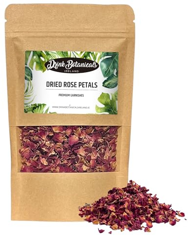 Dried Rose Petals Edible Natural | 300+ Roses Non-GMO | 100% Natural Dry Rose Petals, Cocktail Toppers, Flowers, Mocktail, Decorations, Confetti, Soap Making, Tea, 0.88 Oz, 25 Grams | Drink Botanicals