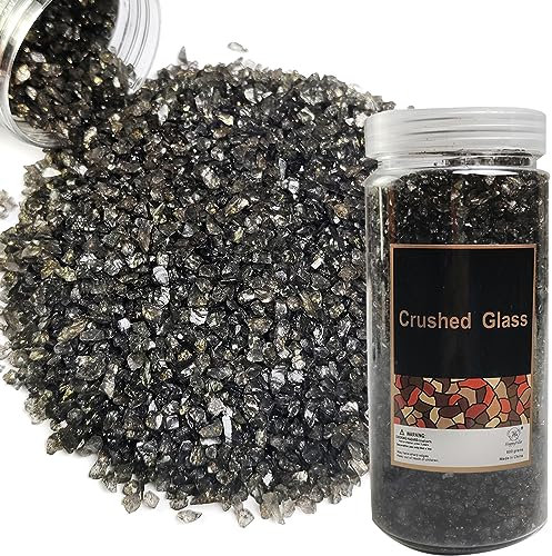 HappyFiller 0,6 kg krossat glas sandtrasiga delar krossstenar för hartskonst, nagelkonst, terrarium suckulenta växter jordskydd, ljushållare vasfyllning, hantverk glitter, heminredning, svart