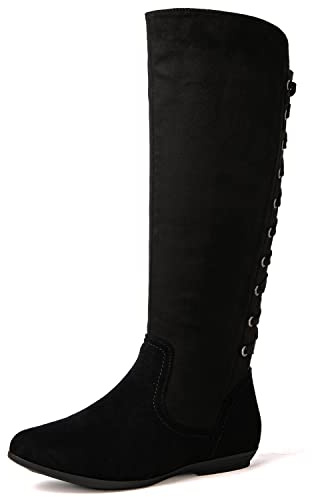 GLOBALWIN Women's Black Boots Wide Calf Flat Fashion Knee High Boots For Women With Zipper 8M