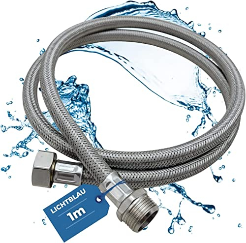 Lichtblau Alargador Aquastop de acero inoxidable resistente a dobleces, 1,0 m, conector de 3/4 pulgadas, lavadora lavavajillas, manguera blindada recta/recta, incluye junta, uso universal