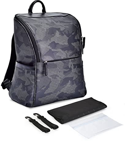 SONARIN Camo Baby Wickelrucksack Wickeltasche,Große Kapazität Wasserdicht Babytasche Reise Wickeltasche Rucksack Multifunktion mit Wickelunterlage & Kinderwagen Haken für Mama & Papa(Schwarz)