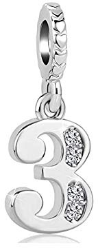 FGT Breloque en forme de chiffre porte-bonheur en oxyde de zirconium transparent compatible avec bracelets Pandora pour femmes, sœurs, filles, famille, anniversaire