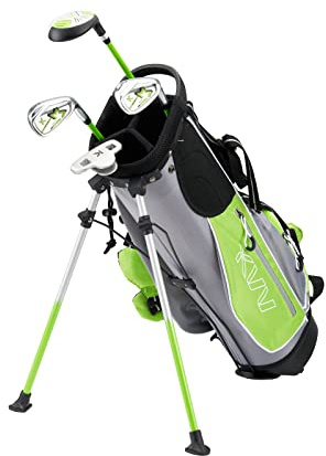 KVV Junior Complete Golf Club Set for Kids/Children Right Hand, 5-7 Years Old 4-Piece Set Includes 4# Hybrid, 7# & 9# Irons, Putter, Head Cover and Portable Golf Stand Bag(Lime 5-7)