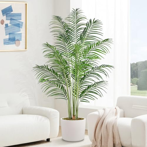 Keeplush 180cm Artificial Palm Tree Indoor Plant Tall Fake Tropical Paradise Palm Tree in Pot with Real Bark Design Faux Areca Palm Tree for Home Office Living Room Bedroom Farmhouse Modern Decor