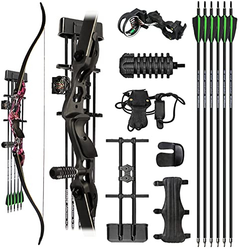 ZSHJGJR Bogenschießen Recurvebogen Set 56 58 60 Zoll 30-60lbs Take Down Recurve Bogen und Pfeil Set Jagd Bogen Für Erwachsene Anfänger mit Bogenschießen Zubehör (60-50lbs, Purple Camo-Set 3)