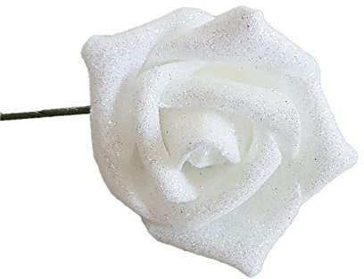 Wambere 6 Stück Glitzernde künstliche Rose,Einzelner Stiel als Geschenk Rosen für Hochzeitssträuße Brautstrauß Valentinsstrauß Jubiläen Geburtstag Partys Hotels Büro-Dekoration,Weiss