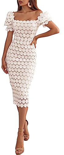COLOLURA Women Floral Lace Off Shoulder Bodycon Formal Midi Cocktail Dress