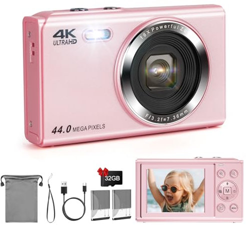 Digitalkamera, LAMA 1080P HD, 44 MP Kinder-Digitalkamera, 6,1 cm LCD-Bildschirm, Kompaktkamera mit 16-fachem Digitalzoom-Kamera, Mini-Vlogging-Kamera für Kinder, Jungen, Mädchen, Erwachsene,