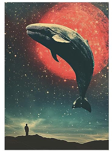 JUNOMI® Surrealismus Poster DIN A2 - Motiv 09 | Vintage Poster, Fantasie-Poster, Hippie, Planeten, 60er, 70er, 80er, Frauenporträt | Ohne Rahmen