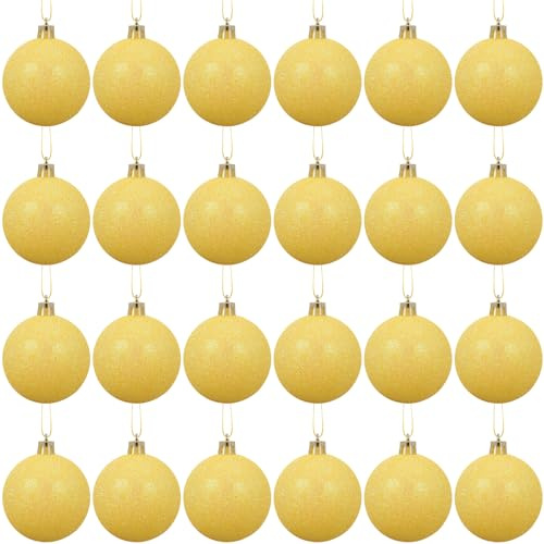 24 Pcs 2.4 inches Yellow Christmas Ball Christmas Tree Ornaments Christmas Tree Pendants Xmas Shiny Balls Baubles Set for Christmas Tree Hanging Wreath Garland Decorations（Yellow Glitter）