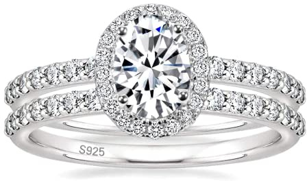Zakk Ringe Damen Silber 925 Oval Zirkonia 1.5CT Verlobungsringe Eheringe Trauringe Versprechen Ring Set Rosegold Gold (Silber, 52 (16.6))