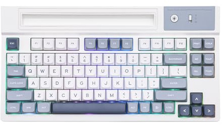 EPOMAKER DynaTab75 Wireless Gaming Keyboard with Slot for iPad Tablet, Hot-swap Gasket-mounted Mechanical Keyboard, 2.4G/USB-C/Bluetooth, Creamy Gasket, RGB Backlit (White Blue, Flamingo Switch)